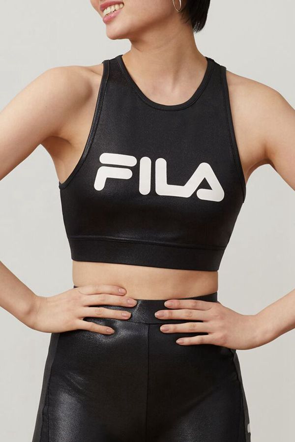 Fila Teagan Crop Women's Tank Top - Black/White,NZ 472-26081